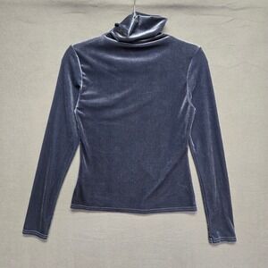 Velvet Turtleneck Top Long Sleeve Blue Grey M 6 Soft Stretch Velour Blouse